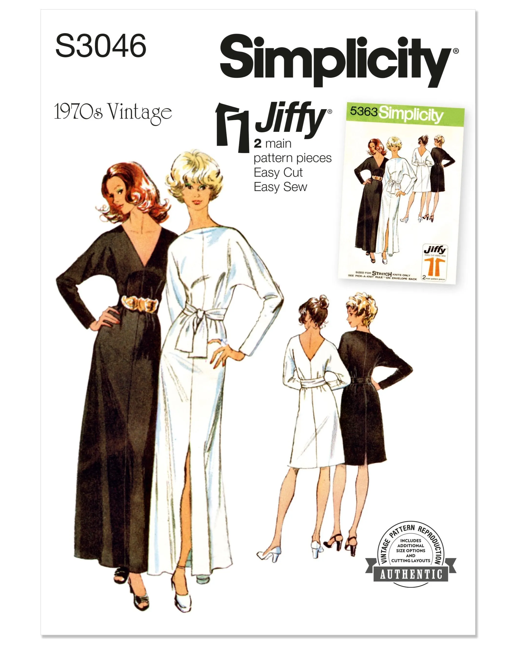 Simplicity sewing pattern S3046 Vintage Simplicity 1970's Jiffy knit dress