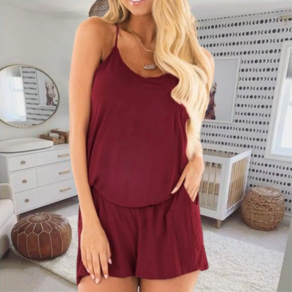 Sling Halter Solid Color Maternity Jumpsuit