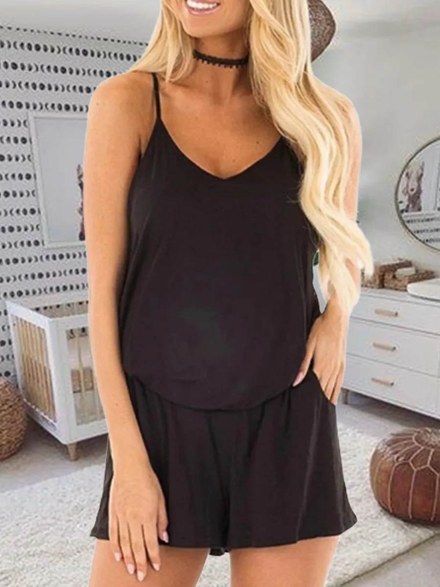 Sling Halter Solid Color Maternity Jumpsuit