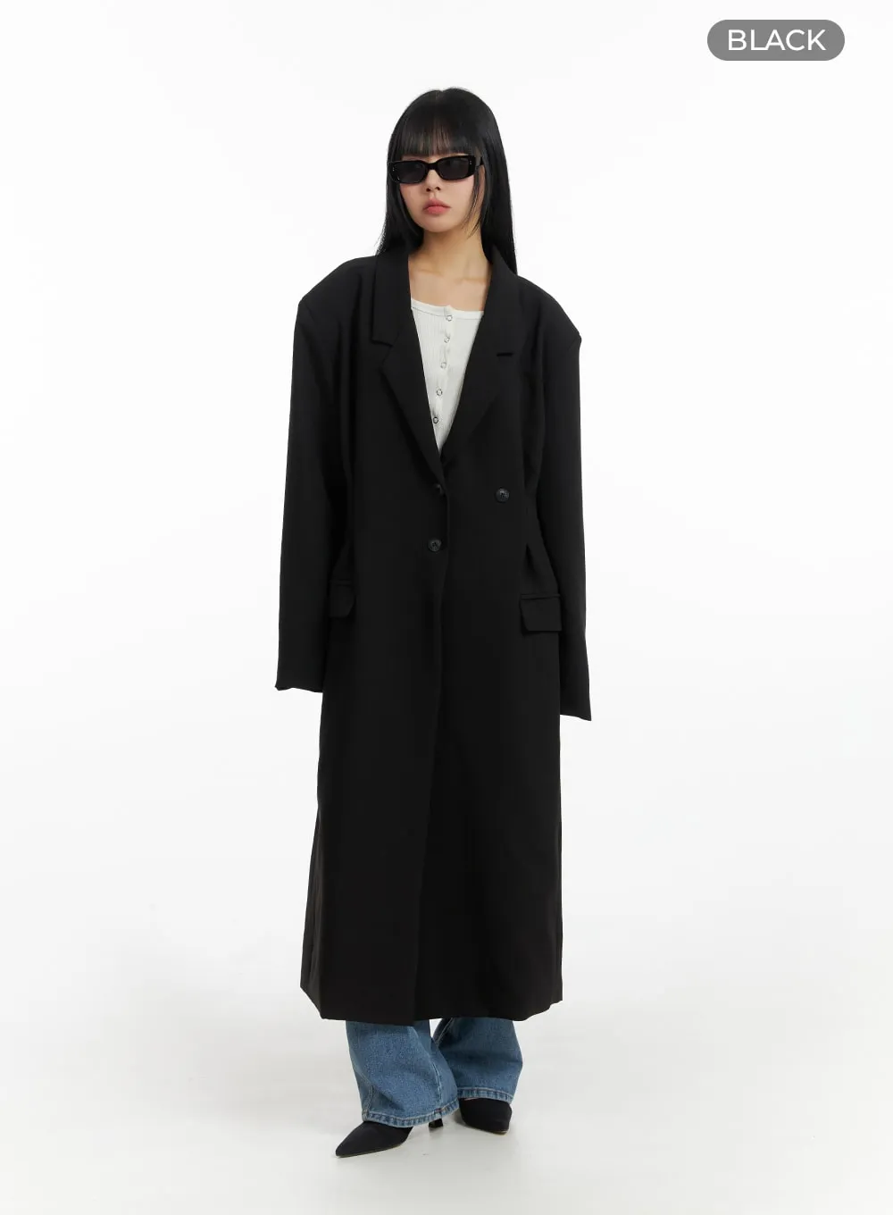 Solid Oversized Collar Long Coat IM414