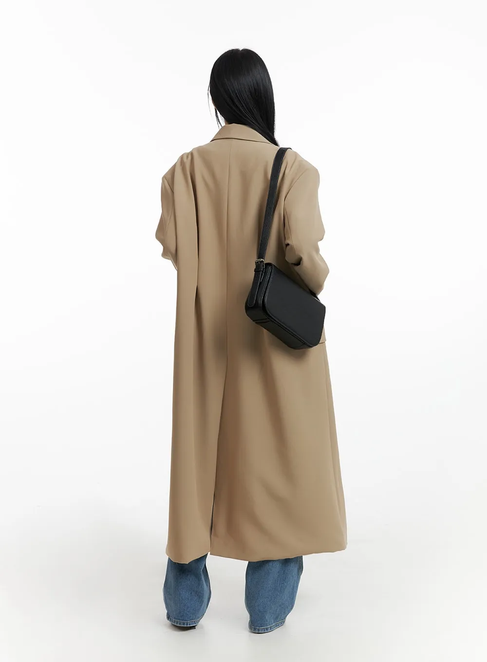 Solid Oversized Collar Long Coat IM414