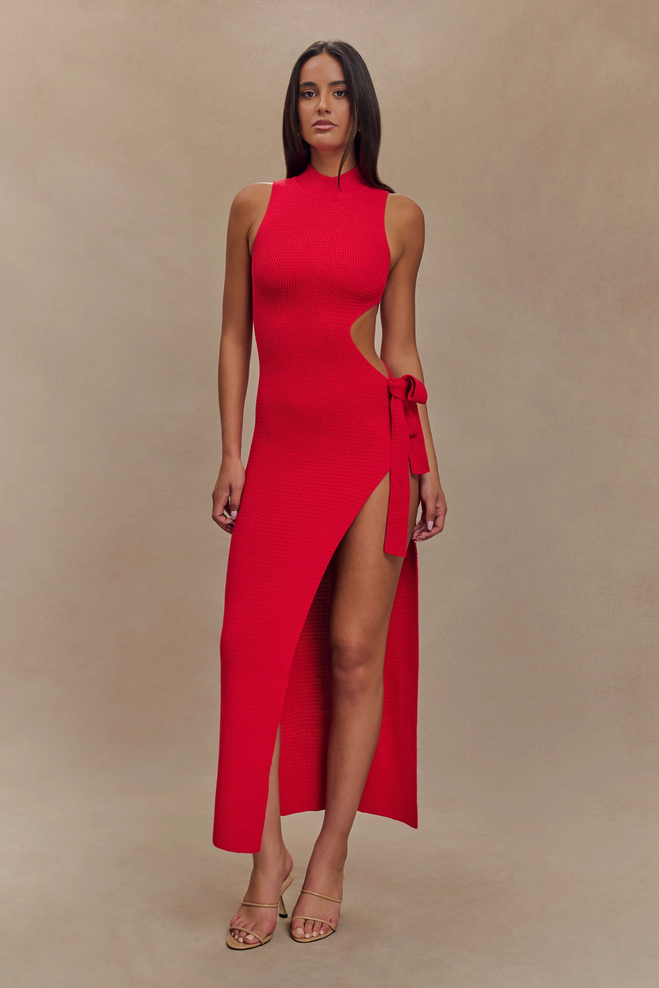 Stephanie Cut Out Knit Maxi Dress - Red