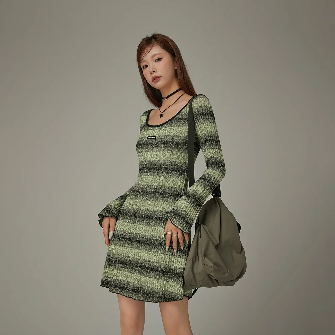 Striped Long Sleeve Knit Dress