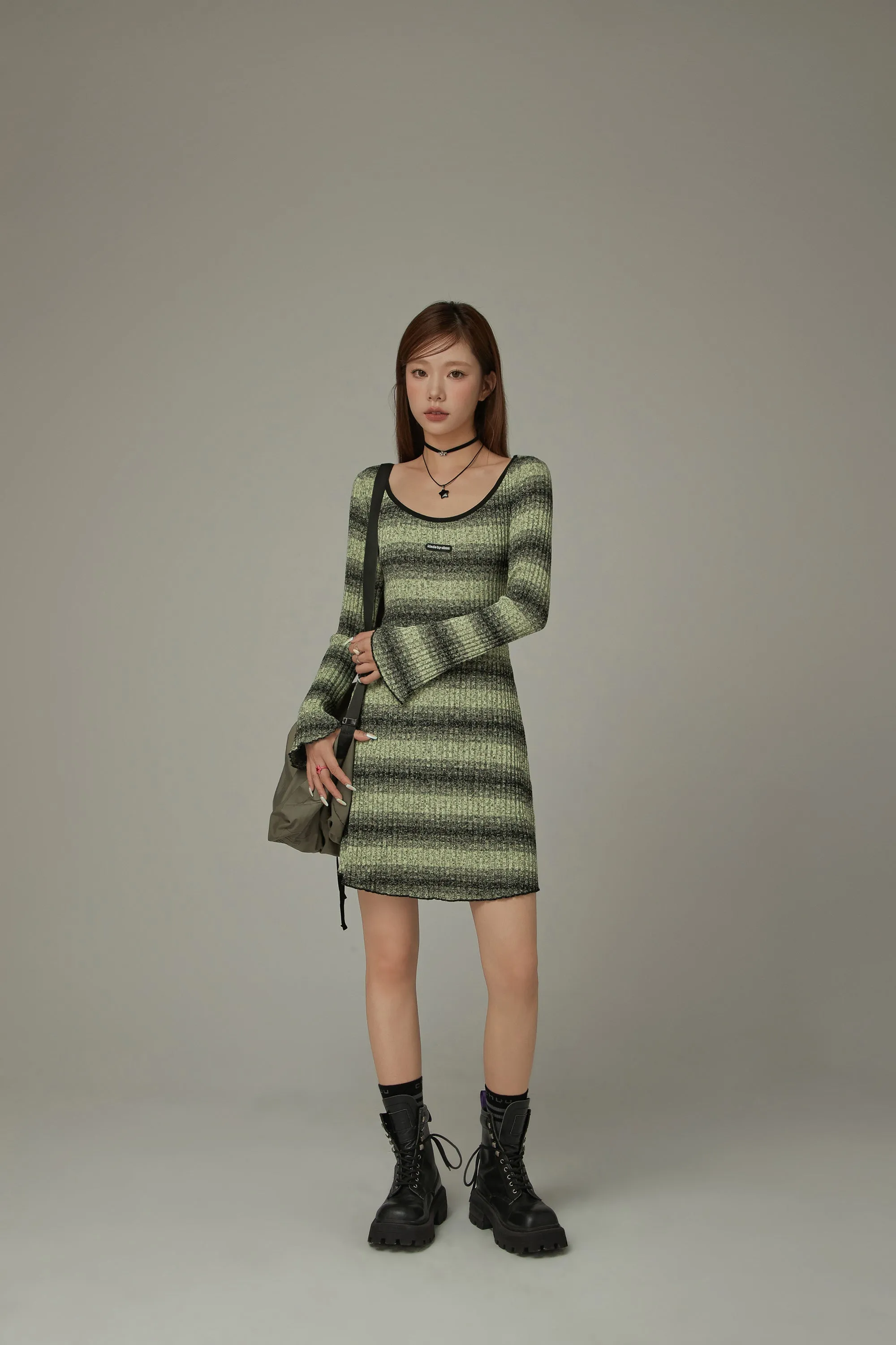 Striped Long Sleeve Knit Dress