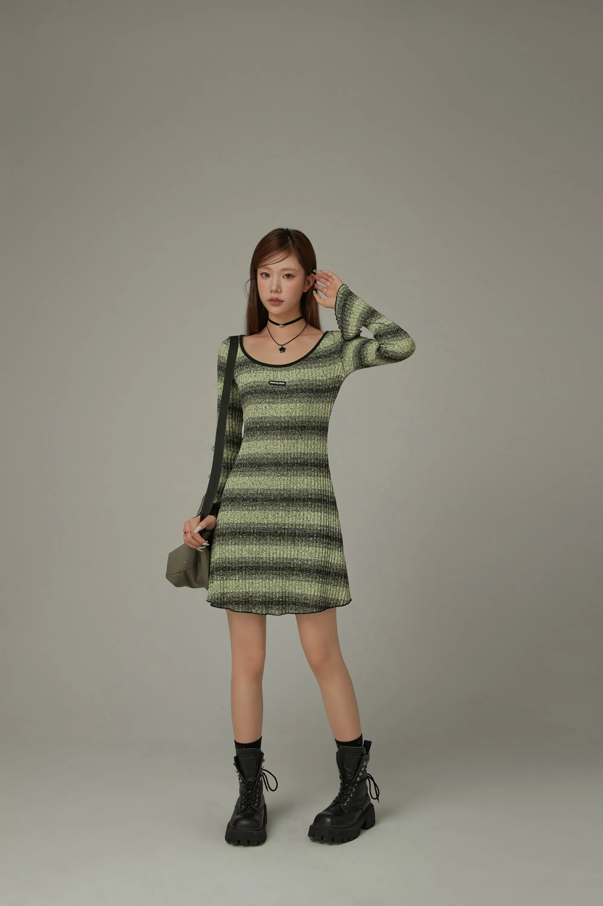 Striped Long Sleeve Knit Dress