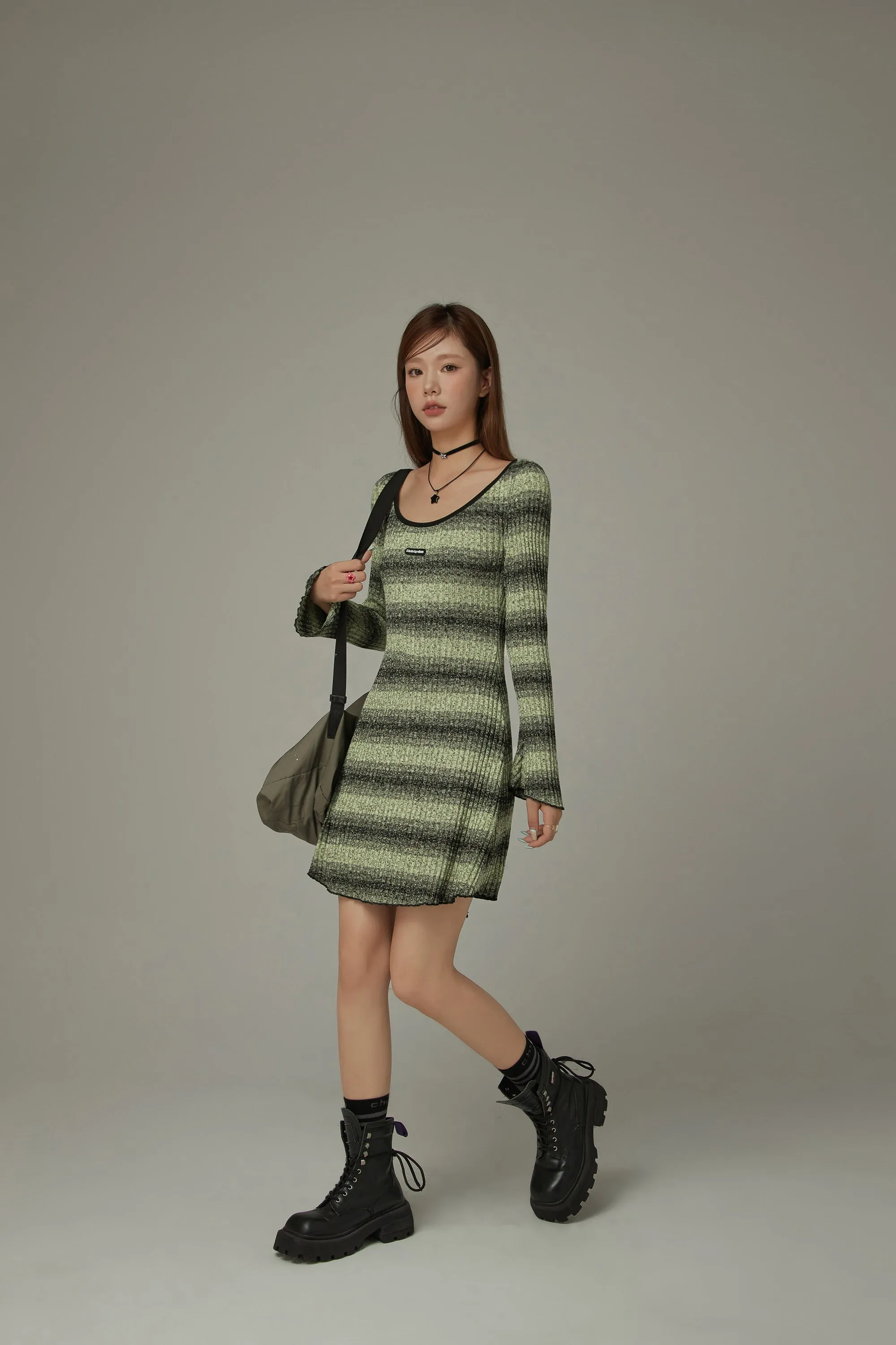 Striped Long Sleeve Knit Dress