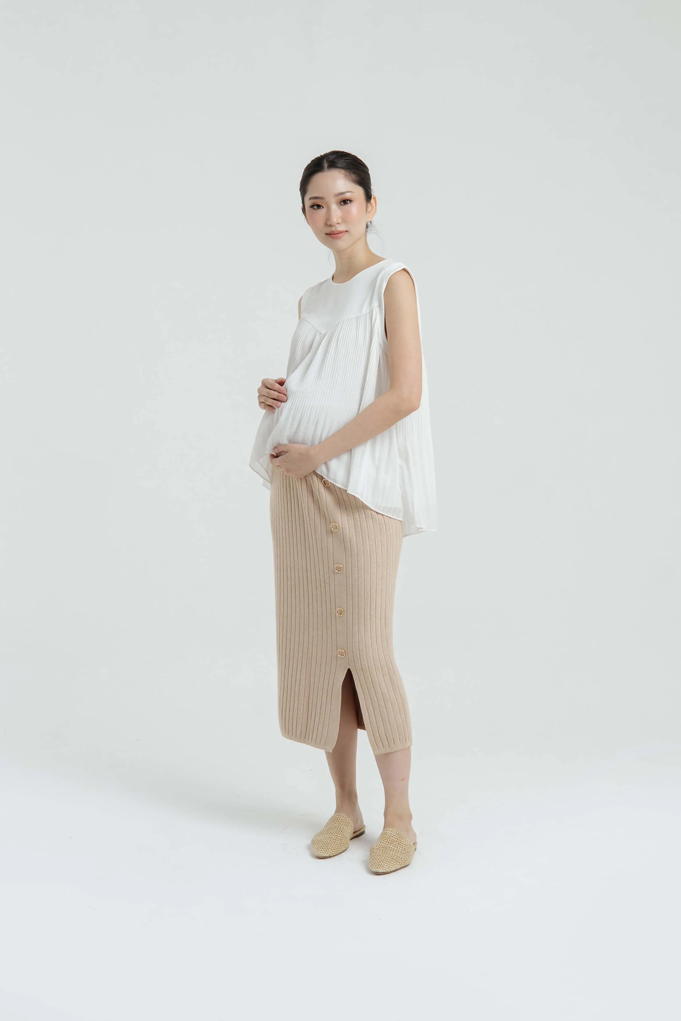 Tan Knit Maternity Skirt