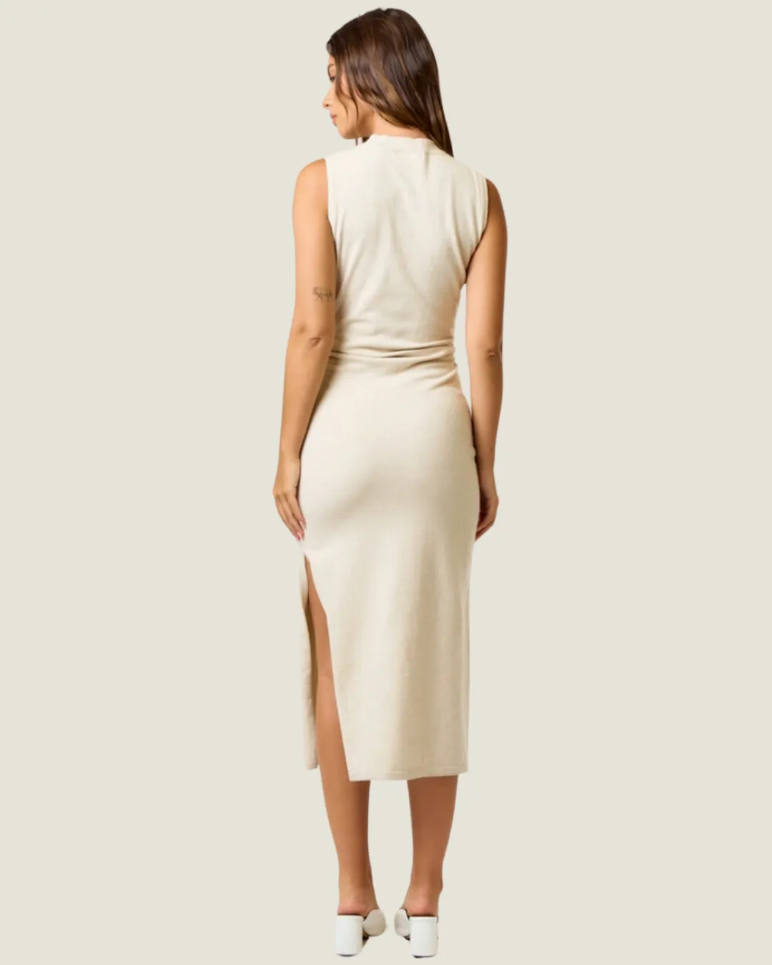 The Sara: Cream Sleeveless Midi Dress