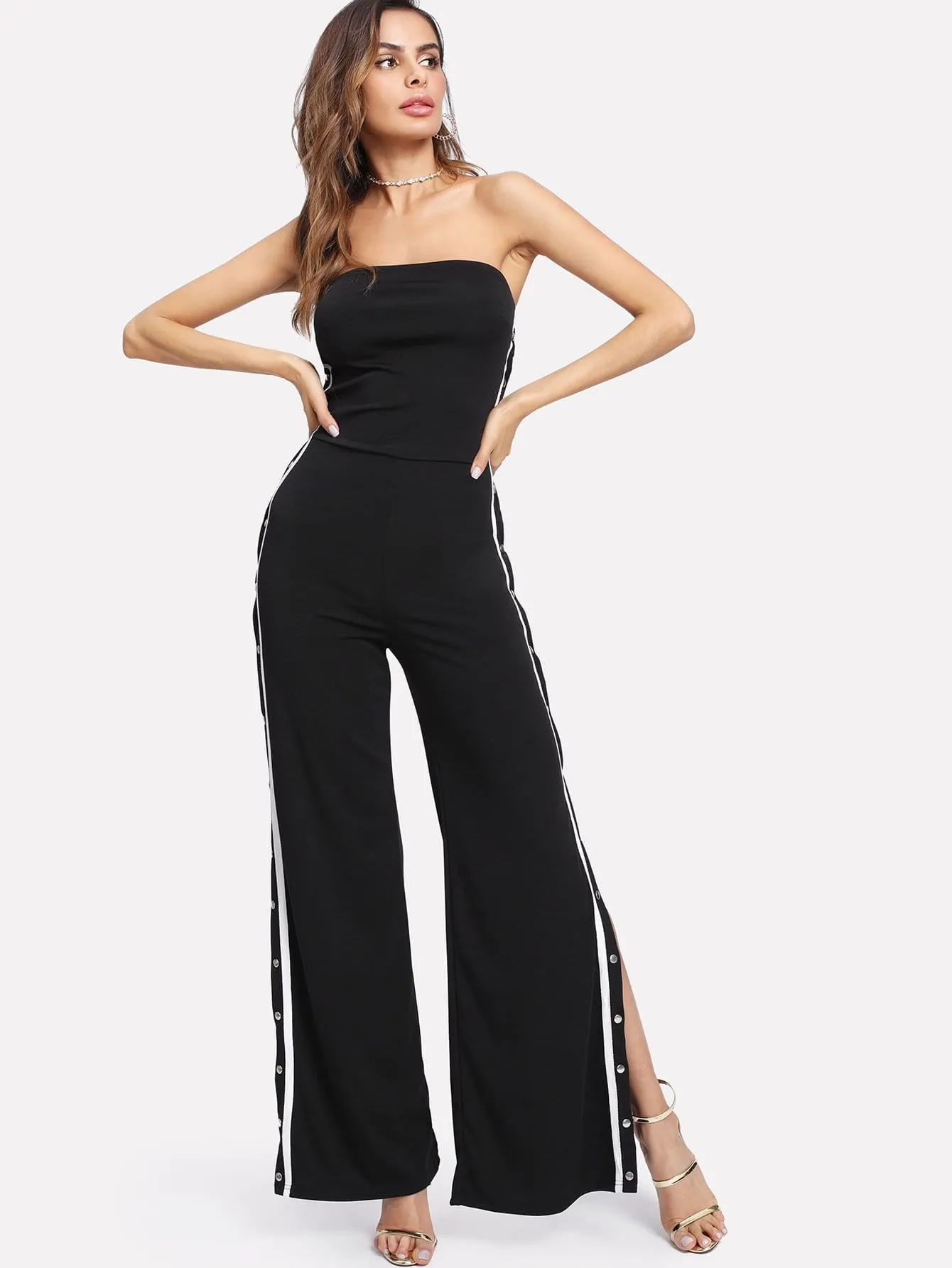 Trendy Side stripe snap side split track jumpsuit