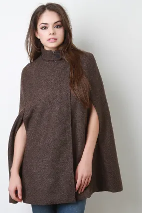 Tweed Mock Neck Cape Coat