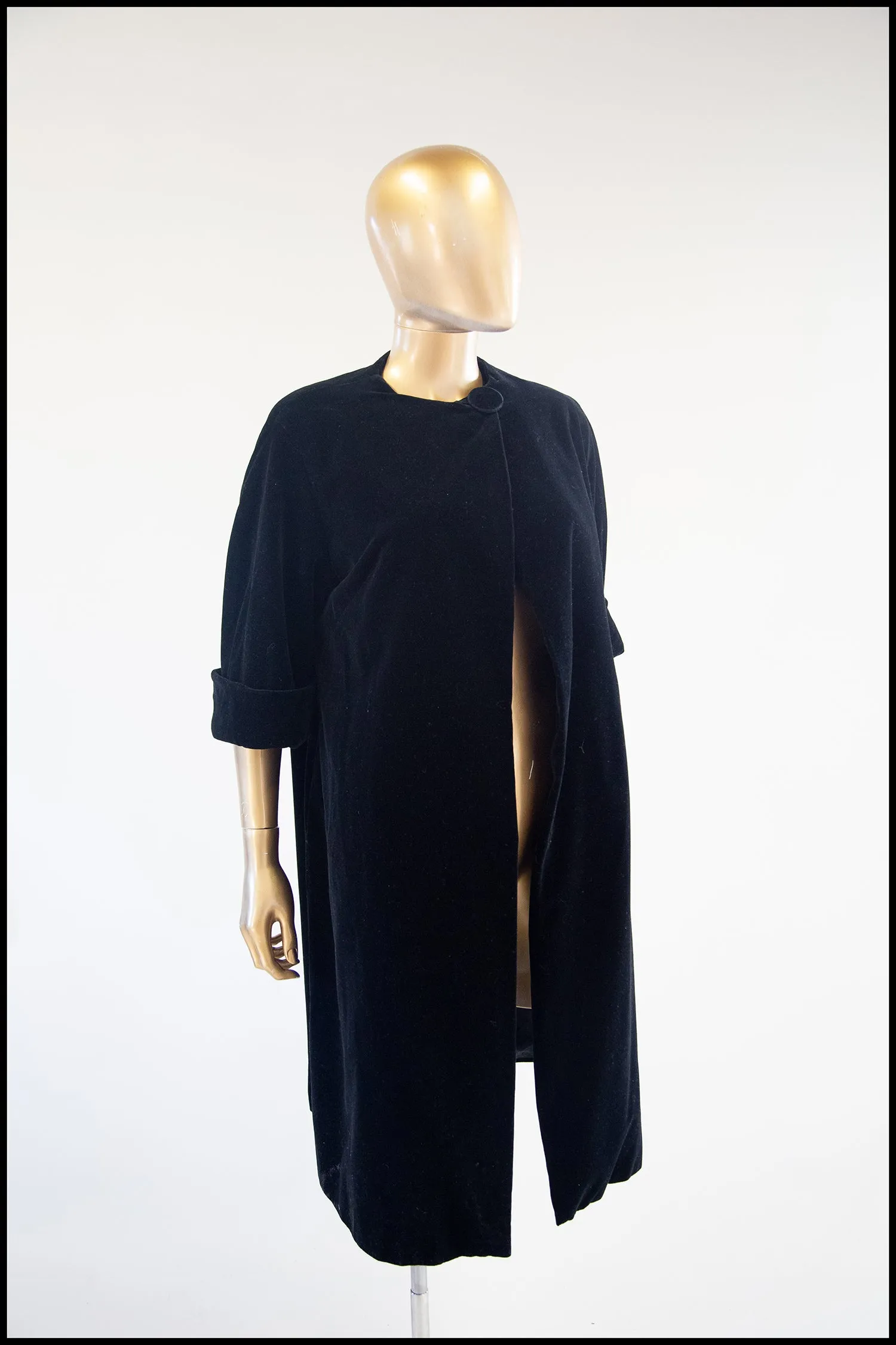 Vintage 1960s Black Velvet Duster Coat