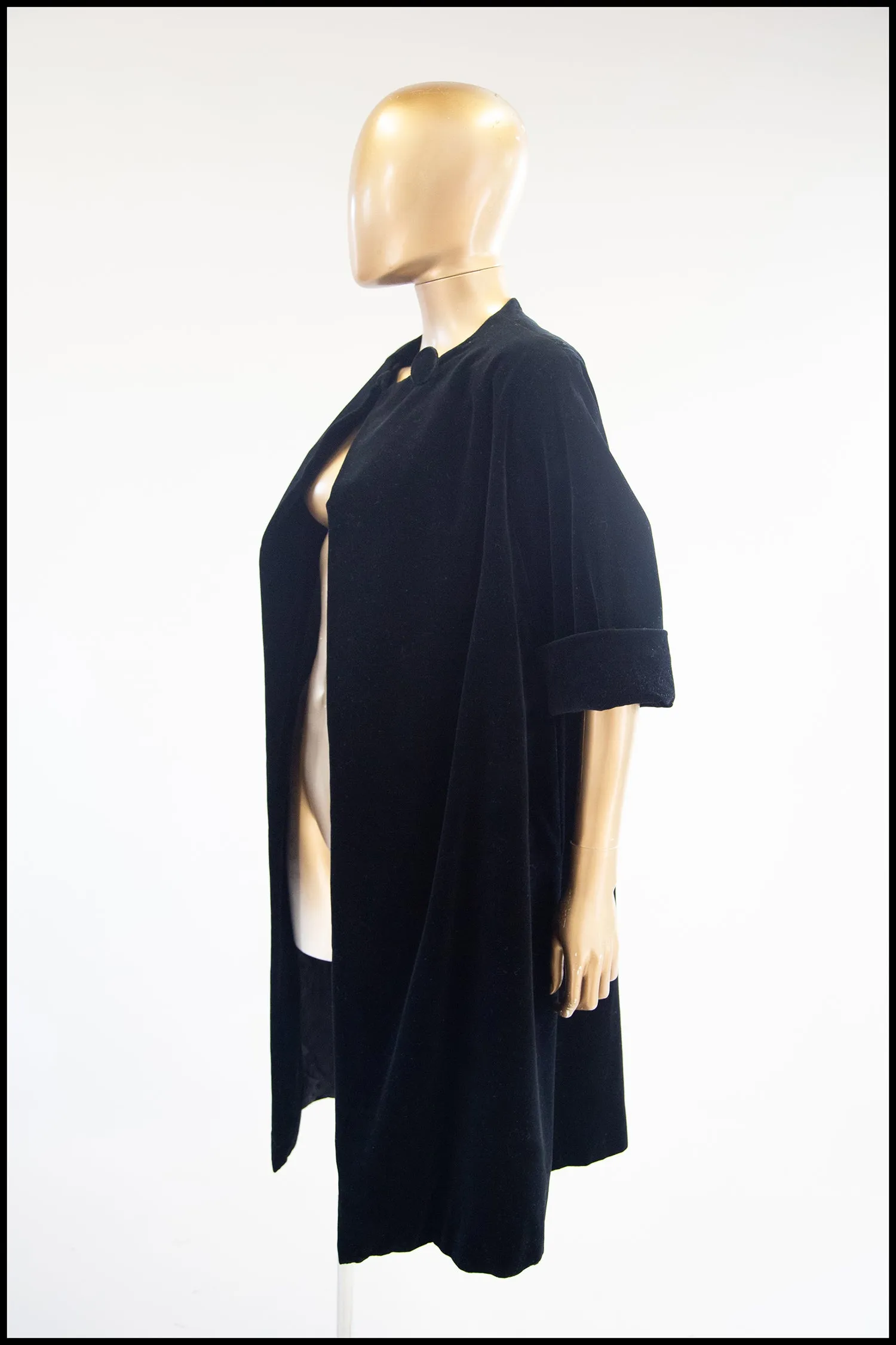 Vintage 1960s Black Velvet Duster Coat