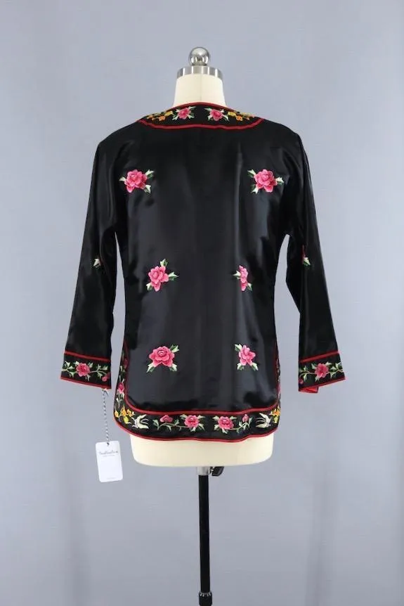 Vintage 1980s Embroidered Chinese Satin Jacket