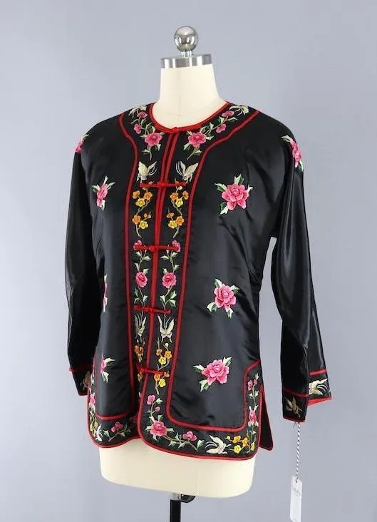 Vintage 1980s Embroidered Chinese Satin Jacket