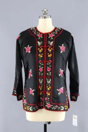 Vintage 1980s Embroidered Chinese Satin Jacket