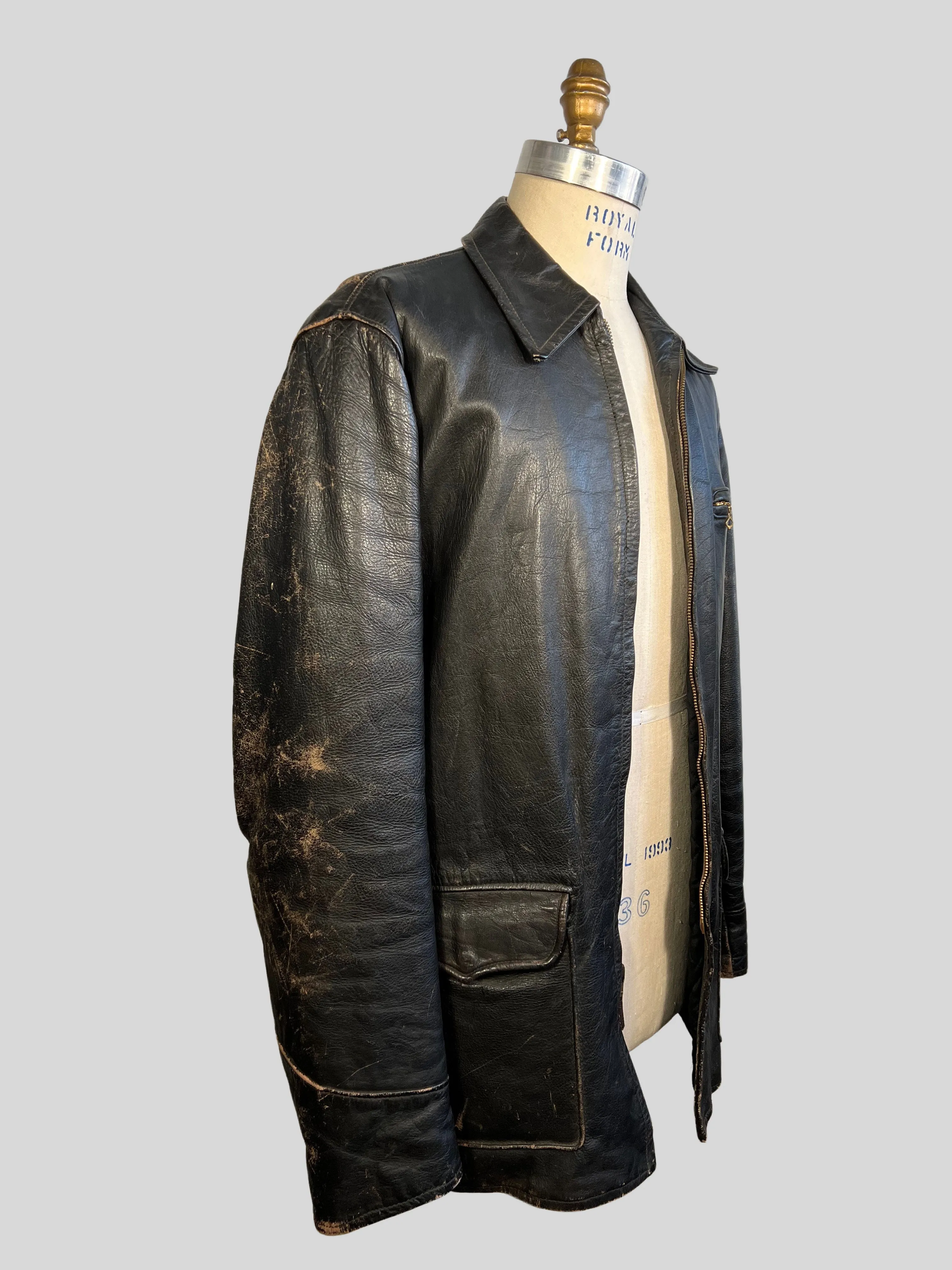 Vintage 50s Appalachian Steer Hide Leather Jacket, Men's Size Large