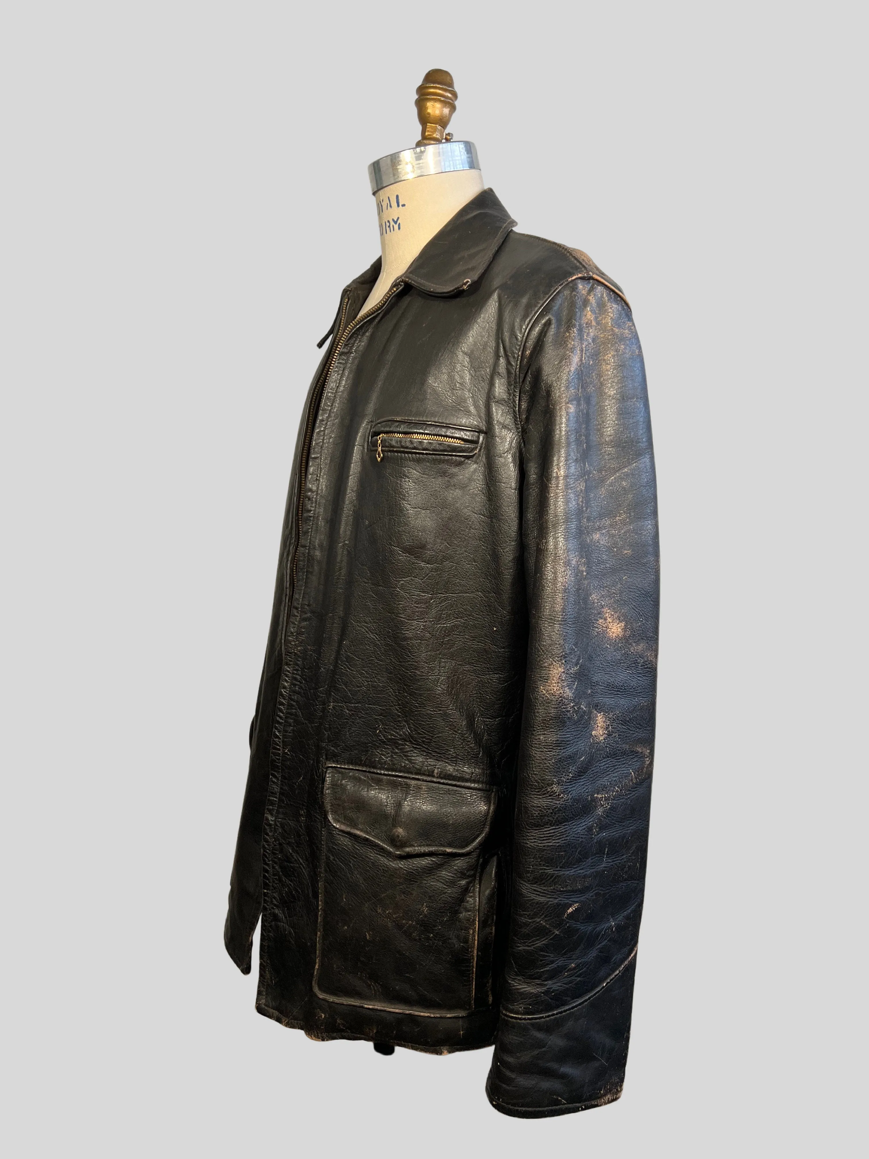 Vintage 50s Appalachian Steer Hide Leather Jacket, Men's Size Large