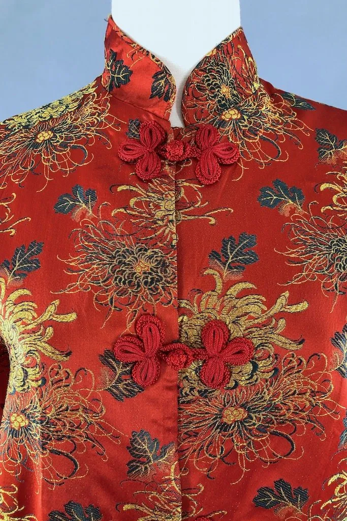 Vintage Red Brocade Satin Asian Style Coat