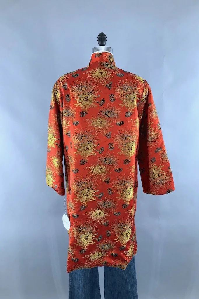 Vintage Red Brocade Satin Asian Style Coat