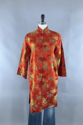 Vintage Red Brocade Satin Asian Style Coat