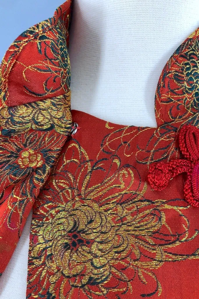 Vintage Red Brocade Satin Asian Style Coat