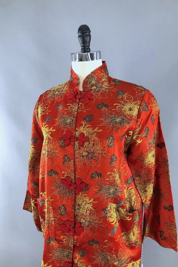 Vintage Red Brocade Satin Asian Style Coat