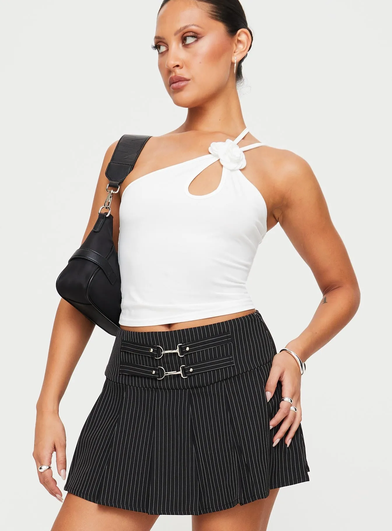 Vyola Mini Skirt Black Pinstripe