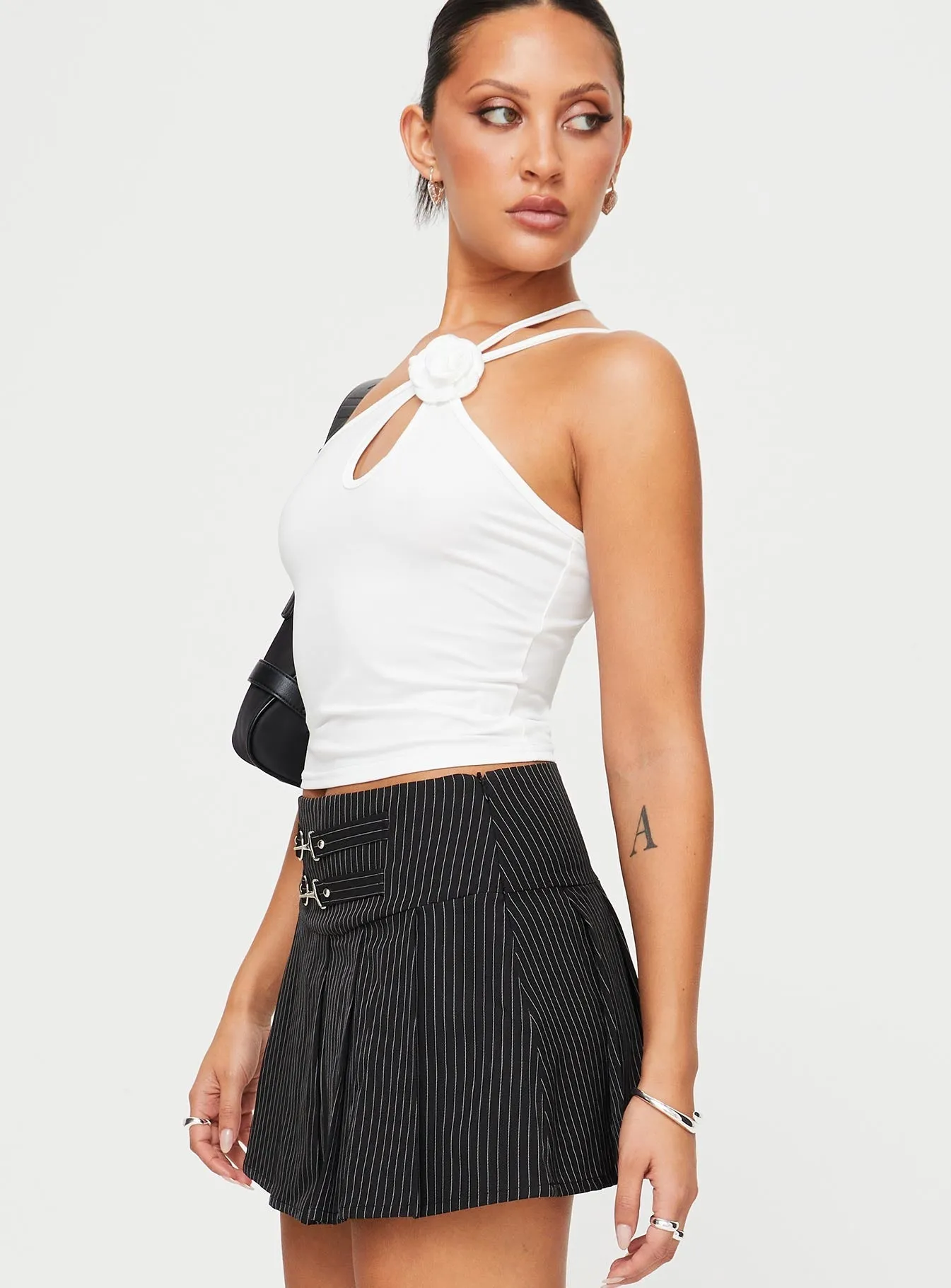 Vyola Mini Skirt Black Pinstripe