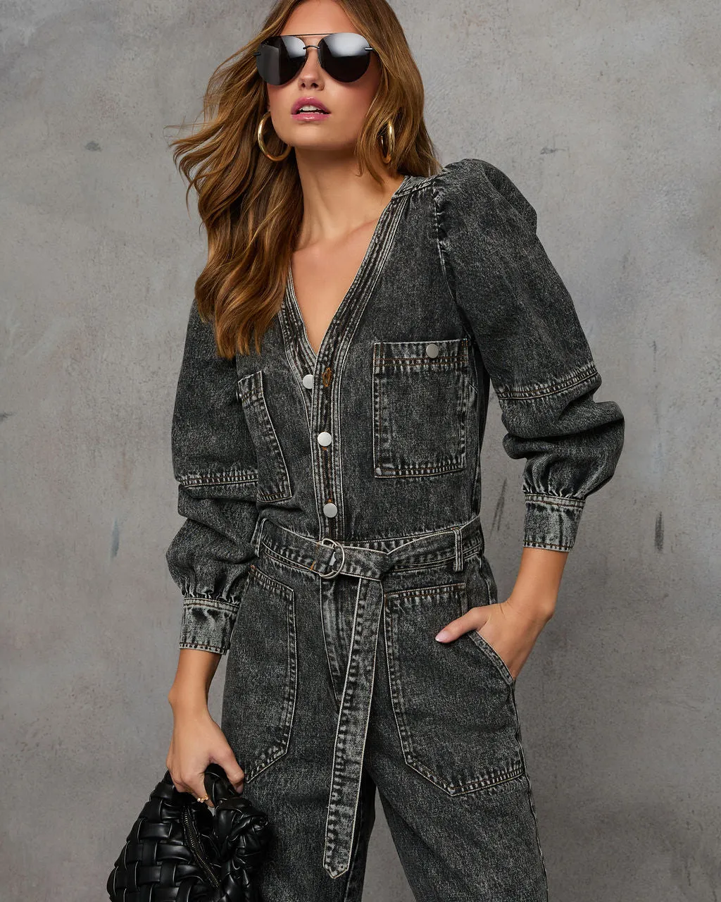 Westward Trails Belted Denim Jumpsuit