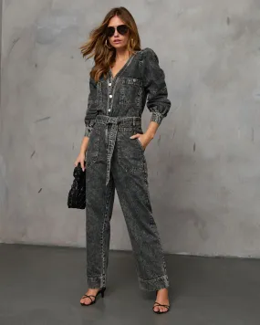 Westward Trails Belted Denim Jumpsuit