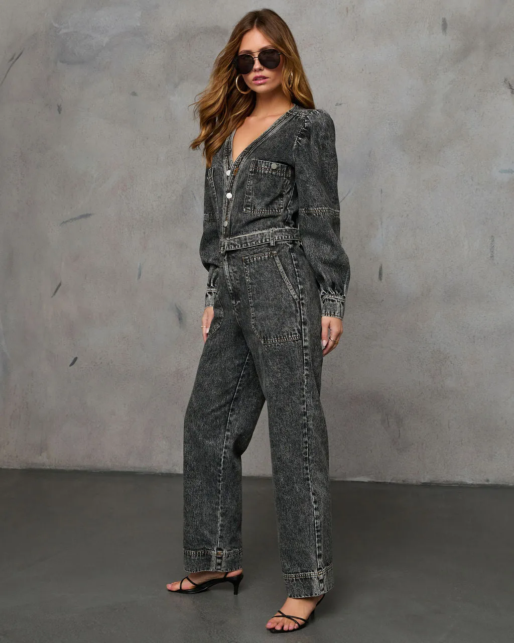 Westward Trails Belted Denim Jumpsuit