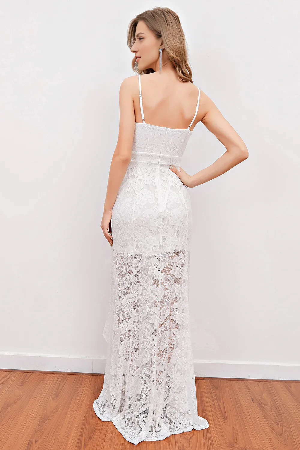 White Lace Beach Wedding Dress V-Neck Slip Dress Wedding Guest Party Dress