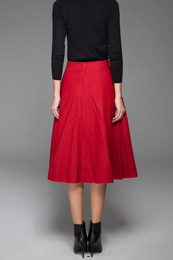 Wine Red Fashion Wool Skirt With Flower Lace Boho Skirt Warm Maxi Skirt (1431)