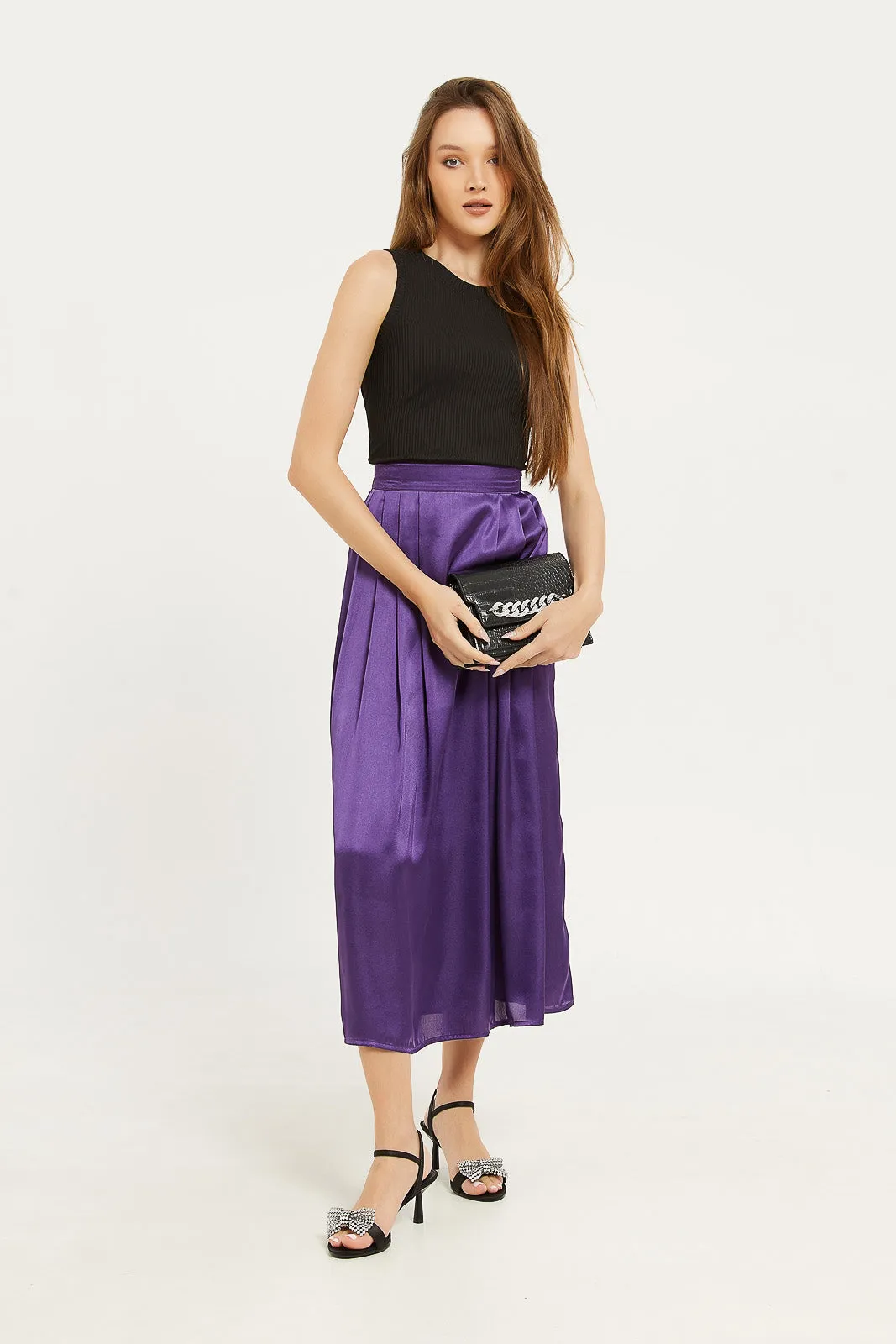 Women Purple Printed Pleated Skirt