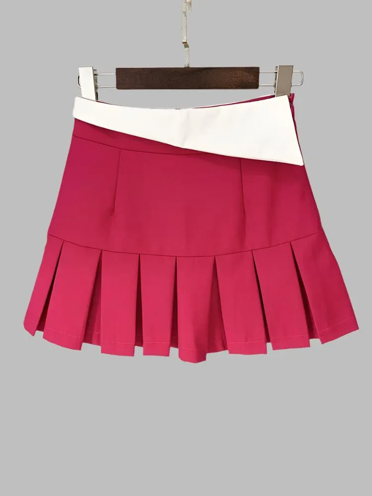 Women’s Color Block Cropped Blazer & Pleated Short Skirt - Elegant Style