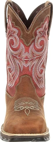 Women's Durango Rebel Briar Brown and Rusty Red WP, SR, EH Western Composite Toe Boot