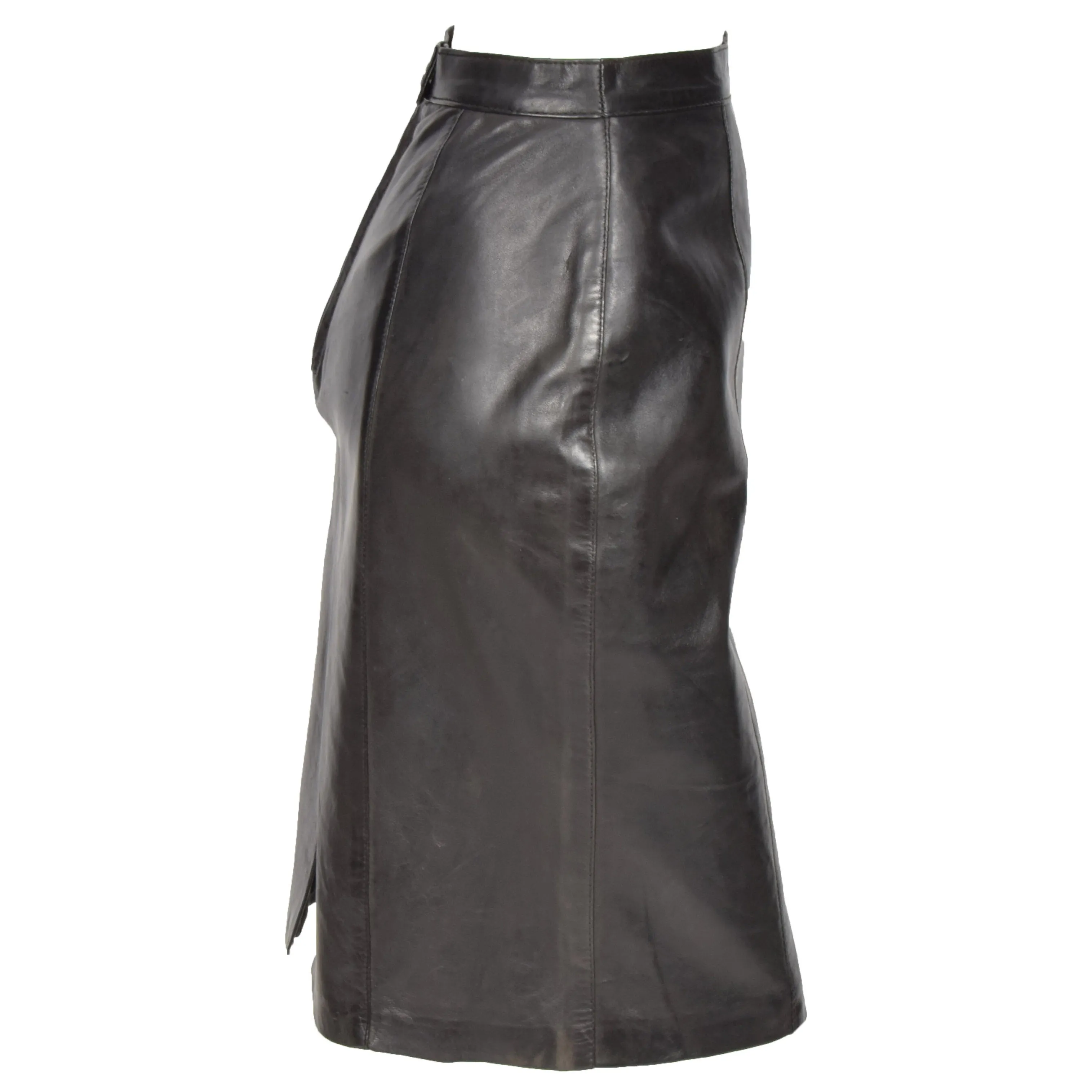 Women's Long Smart Casual Leather Skirt Black Candice