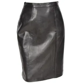 Women's Long Smart Casual Leather Skirt Black Candice