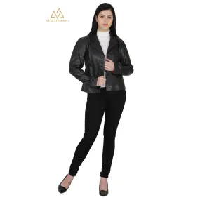 Women's Slim Fit Leather Short Coat : Three Button Short Coat