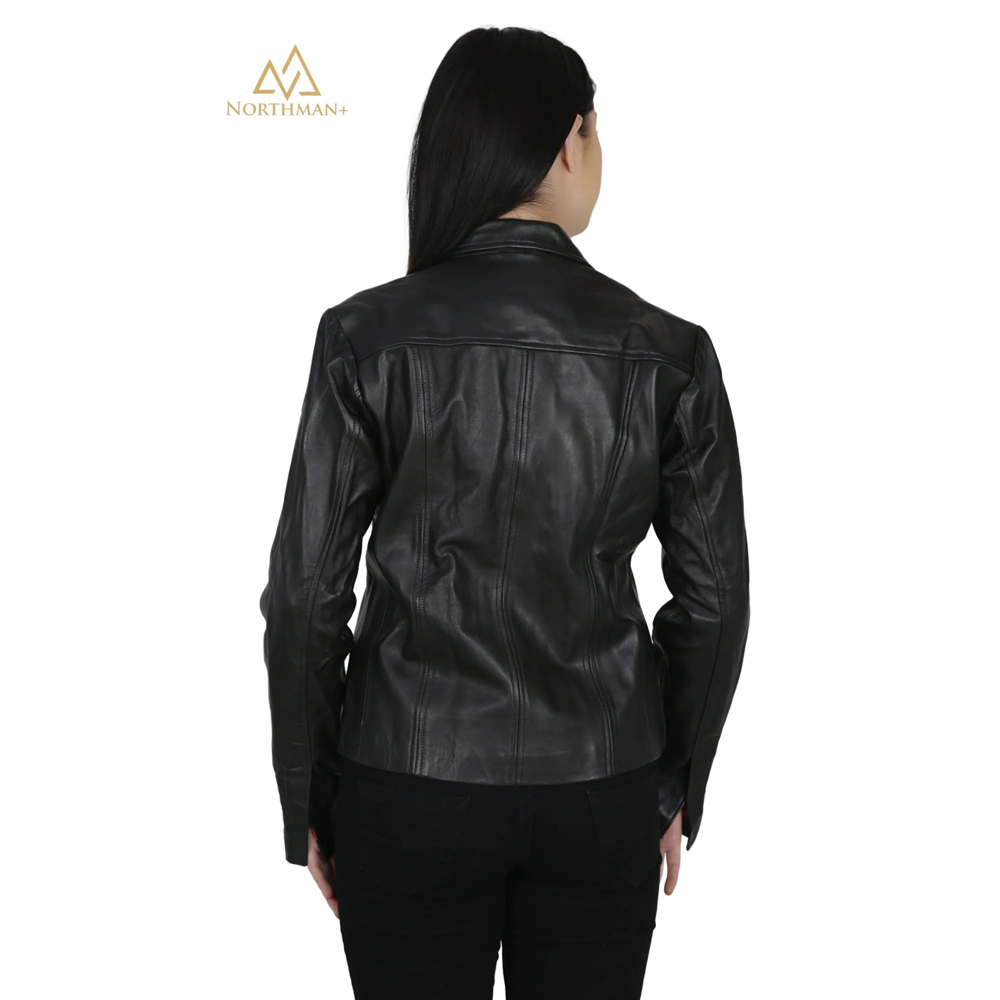 Women's Slim Fit Leather Short Coat : Three Button Short Coat