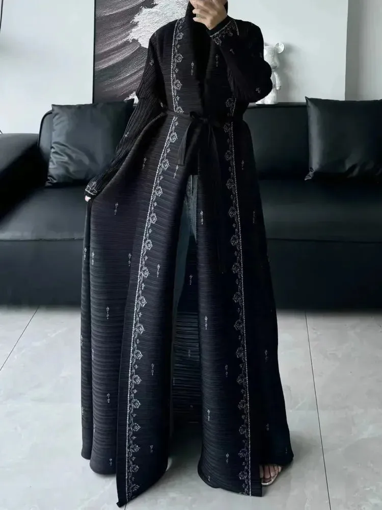 Women's Truly Black Pleated Long Coat