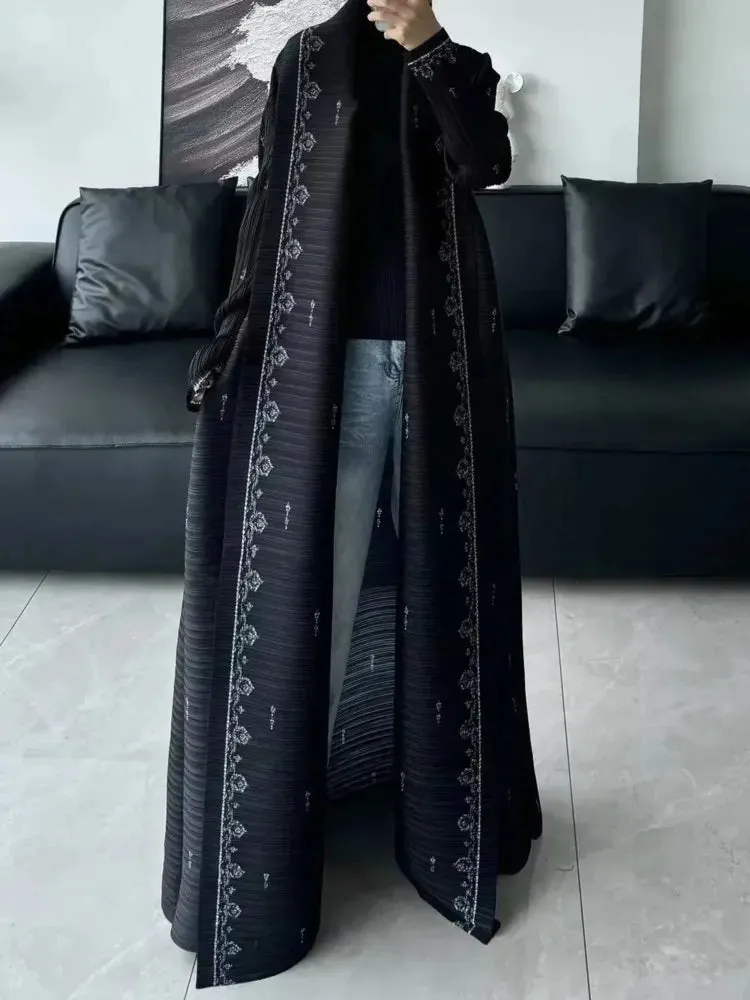 Women's Truly Black Pleated Long Coat