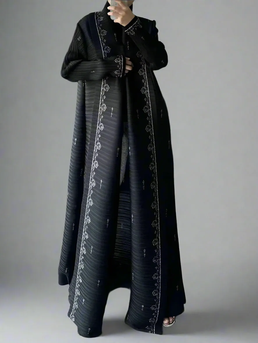 Women's Truly Black Pleated Long Coat