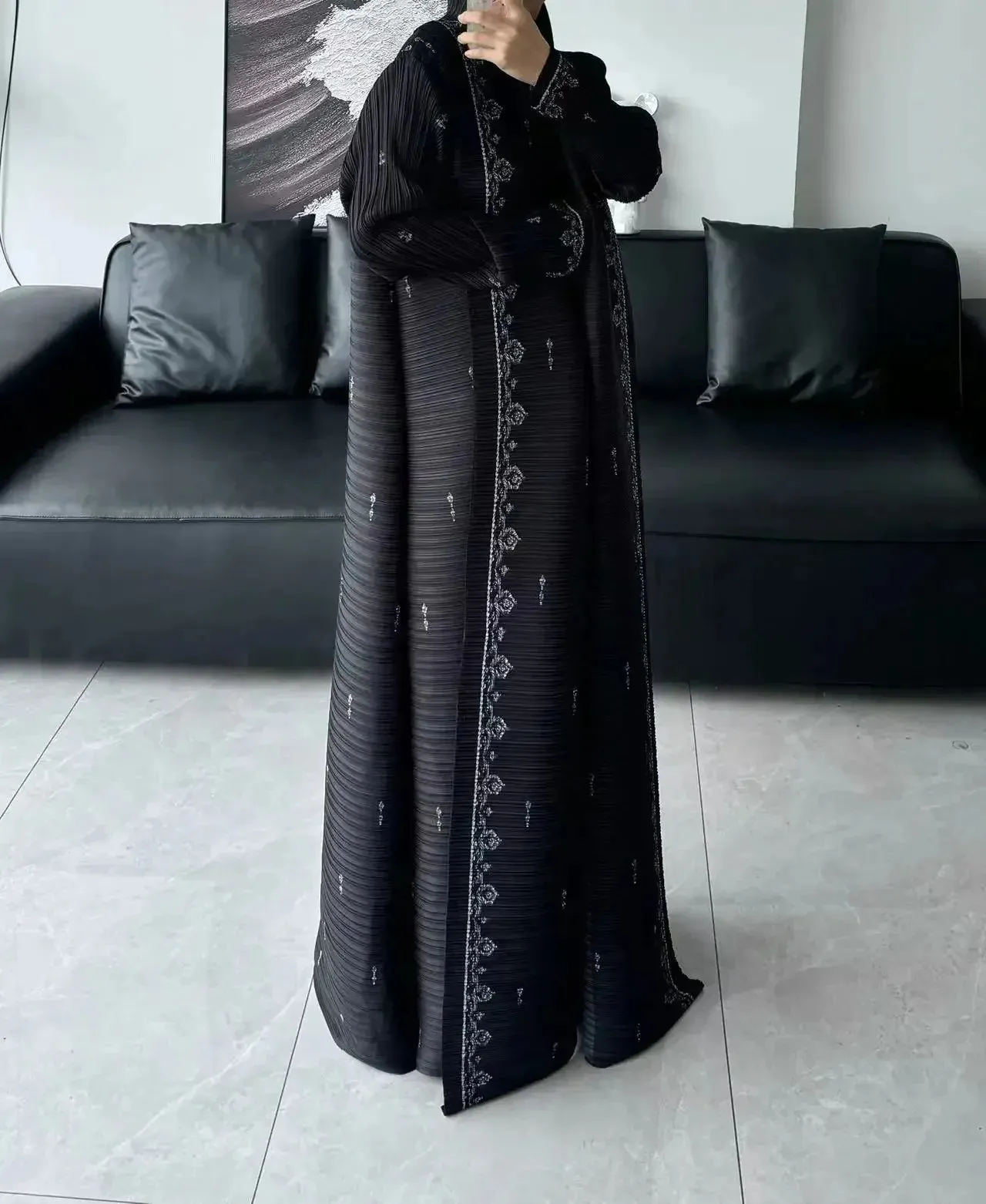 Women's Truly Black Pleated Long Coat