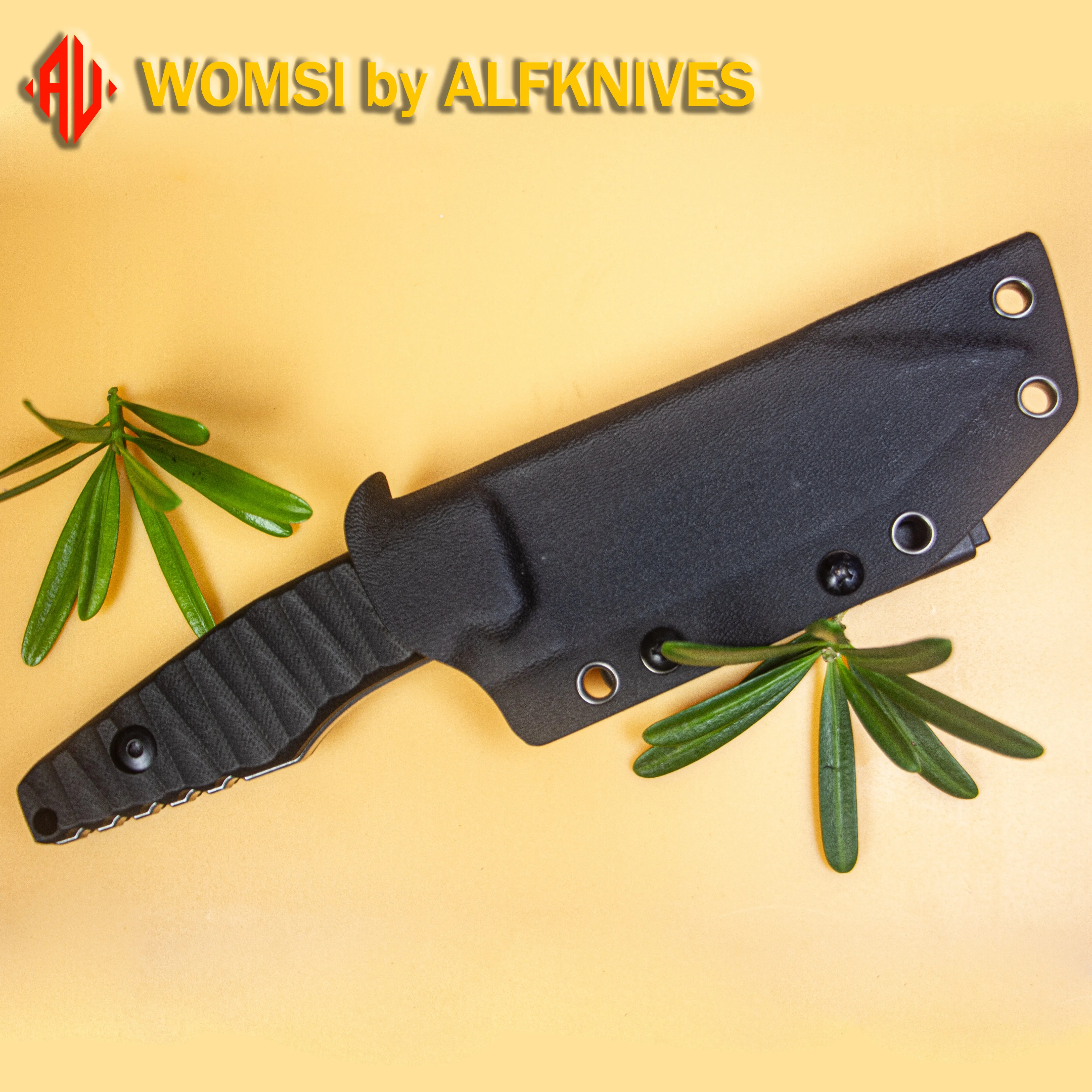 WOMSI BOCK Pocket HUNTING KNIFE,ALFKNIVES Survival Camping Tactical,Full tang 7” Stainless Steel Hunting Knife with Kydex Sheath