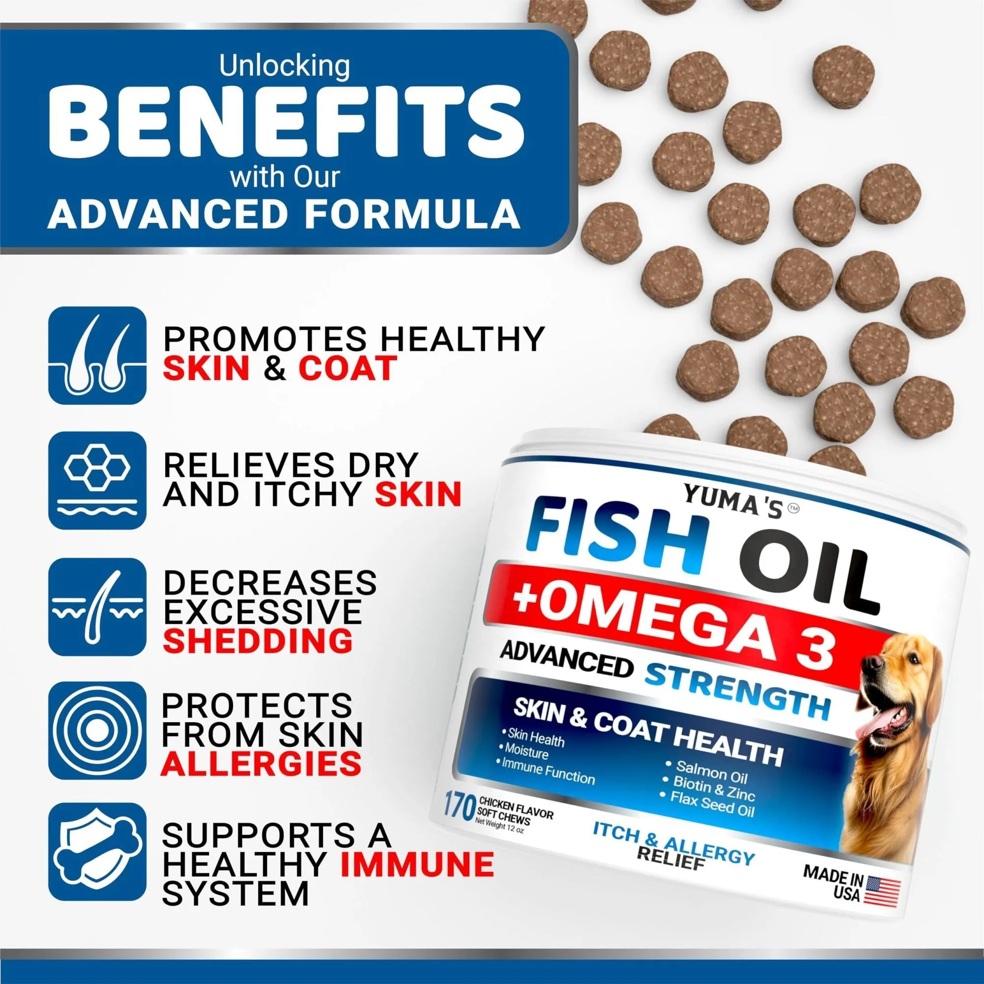 Yuma's - Omega 3 Fish Oil Skin and Coat Supplement Chews for Dogs