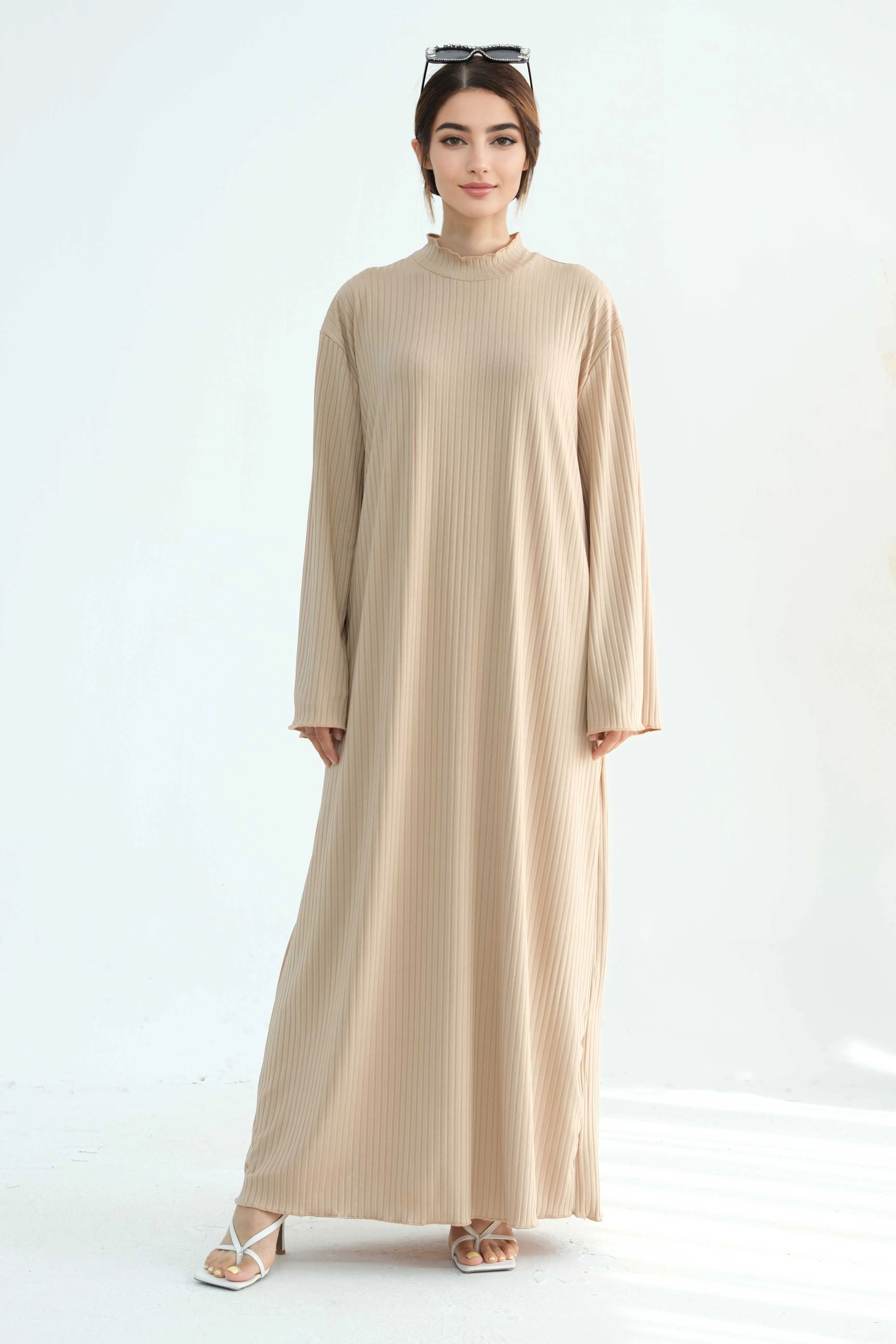 ZAINAB Knit Ribbed Maxi Dress Abaya 905-Taro color